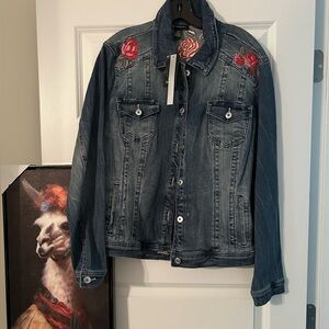 NWT INC (International Concept) Denim  Floral Embroidered Jacket